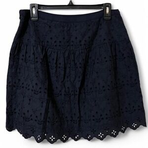 Loft Women's Navy Blue Eyelet Skirt Side‎ Zipper Size 10